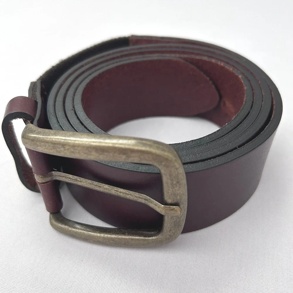 LL Bean Belt Mens 44 Burgundy Brown Leather Elastic Stretch Brass Buckle UK Made
